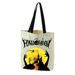 Halloween Moon Witch Tote Bag, Reusable Trick or Treat Non-Woven Canvas Bag, 13″ Large DIY Craft Durable Shoulder Bag for Halloween Party, Shopping, Market, Grocery