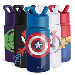 Simple Modern Marvel Captain America Kids Water Bottle with Straw Lid | Insulated Stainless Steel Reusable Tumbler Gifts for School, Toddlers, Girls, Boys | Summit Collection | 14oz, Captain America