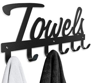 Livelab Towel Rack, Towel Racks for Bathroom Wall Mounted, 6 Hooks Black Metal Towel Holder for Bathroom Space Saving, Waterproof Rustproof Easy Install Bathroom Decor Towel Hanger Organizer