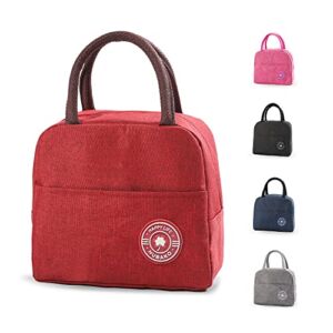 HUBAKO Small Portable Cute Lunch Bag for Kids, Mini Insulated Children Lunch Box Reusable Student Lunch Tote Bag with Front Pocket for Boys Girls, Durable LunchBag for School Picnic Office Work (Red)