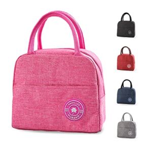 HUBAKO Small Portable Cute Lunch Bag for Kids, Mini Insulated Children Lunch Box Reusable Student Lunch Tote Bag with Front Pocket for Boys Girls, Durable LunchBag for School Picnic Office Work ,Pink