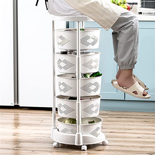 AKaSping 5 Layer Kitchen Storage Rack 360° Rotating Storage Shelf White Carbon Steel Household Floor-Standing Movable Storage Rack for Vegetable Fruit Snack | The Storepaperoomates Retail Market - Fast Affordable Shopping