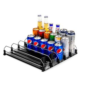 Rula Drink Organizer for Fridge, Self-Pushing Soda Can Organizer for Refrigerator, Width Ajustable Beverage Pusher Glide, Beer Pop Can Water Bottle Storage for Pantry, Kitchen-Black, 5 Row