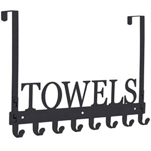 Over The Door Hooks, Towel Holder for Bathroom, Door Mount Towel Rack Towel Hooks for Bathroom Kitchen Pool Beach Towels Bathrobe Wall Mount Towel Hanger Metal Sandblasted (Black)