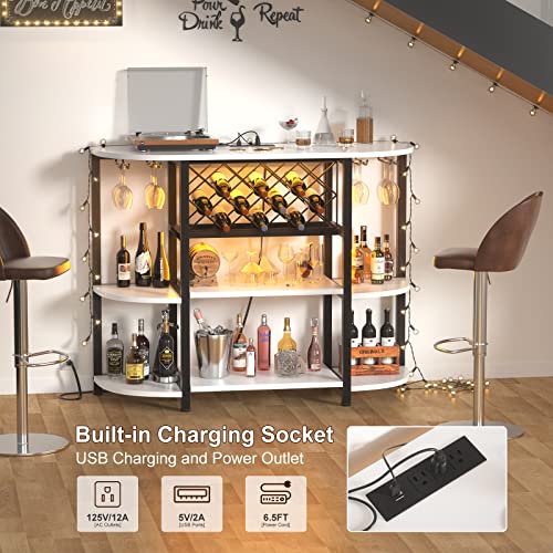 Unikito Bar Table Cabinet with Charging Station,Wine Rack Table with LED light, Wine Bar Cabinet with Storage, Freestanding Floor Bar Cabinet for Liquor and Glasses for Home Kitchen Dining Room, White | The Storepaperoomates Retail Market - Fast Affordable Shopping
