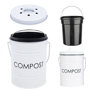 Vipush Compost Bin Kitchen Countertop Compost Bin with lid – Small Compost Bin Includes Inner Compost Bucket Liner & Charcoal Filter, White