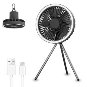 ISWOEK Portable Camping Fan with LED Lantern,10000mAh Rechargeable Tent Fan with Tripod & Hanging Hook,30 Hours Work-time Battery Fan for Outdoor,Office,Home