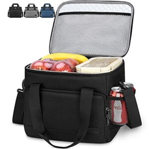Insulated Lunch Bag 24-Can (15L) Lunch Box for Men/Women Freezable Cooler Cooling Tote Bag with Adjustable Shoulder Strap Reusable，Black