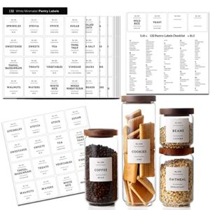 Minimalist Kitchen Pantry Labels Preprinted for Containers – 132 Waterproof Food Labels Stickers – Farmhouse Vinyl White Pantry Labels Stickers for Organization Jars Canisters and Storage Bins