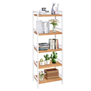 Kinfant Plant Shelf Storage Shelf – Bamboo Shelf, Bamboo Bookshelf, Bamboo Plant Shelf, 5 Tier Bamboo Shelf