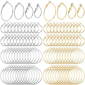 PAGOW 96Pcs Hoop Earrings Finding, Hypoallergenic Alloy Round Earring Hoops for Jewelry Making, Open Beading DIY Earrings Craft Art Accessories