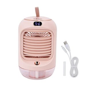 Protable Air Conditioner Fan, 3 Gears Mini Air Cooler Humidifier with LED Night Light, USB Charging Desktop Water Cooling Fan for Room Home Office Car Dorm(Pink)