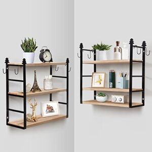JYSCM Floating Shelves, Durable Sturdy Metal Frame, Easy to Install Wall Mounted Shelves, Modern Room Décor for Multiple Storing Purposes, Suitable for Home and Office (Natural Wood).