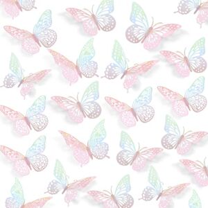 SAOROPEB 3D Butterfly Wall Decor 48 Pcs 4 Styles 3 Sizes-Butterfly Birthday Decorations&Butterfly Party Decorations&Butterfly Cake Decorations-Removable Pink Butterfly Decorations (Laser Pink)