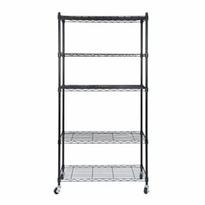 VeahUS 5-Tier Storage Shelf Rack Wire Unit Shelves for Home Office with Wheel Caster Shelf Organization and Storage Book Shelves Storage Shelves Bathroom Shelves Storage Drawers Garage STO