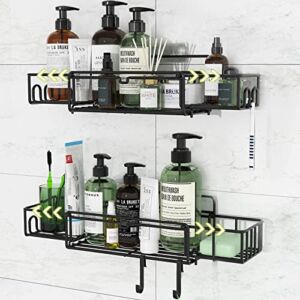 ETECHMART Shower Caddy Organizer, Expandable and Adhesive Bathroom Shower Shelf, SUS304 Rustproof Storage No Drilling Wall Shower Rack,2 Pack/Black