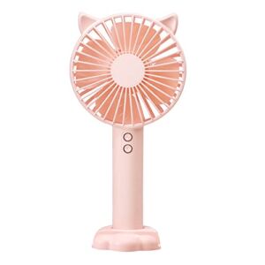 Handheld Fan, Personal Fan, Powerful Small Fan,Portable Mini Desk Fan with USB Rechargeable Battery ,3 Speed Electric Fan with Base and Nightlight for Home / Office / Travel/Commute/Picnic (Pink)