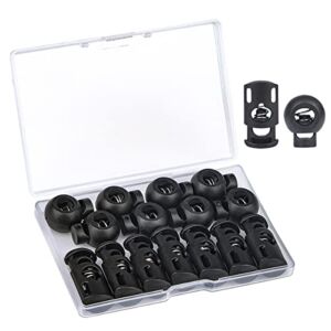 Deesea 15 PCS Plastic Cord Locks End Spring Stop Toggle Stoppers, 2 Types Black Single Hole Cord Stopper, Lanyard String Cord Toggles (15MIXcordlock)