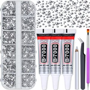 B7000 Jewelry Adhesive Glue with Rhinestones for Crafts, Audab 2100Pcs Flat Back Gems Crystal Rhinestones with Tweezer Dotting Tools Clear Glue for DIY Clothes Fabric Shoes Jewelry Making Nail Art