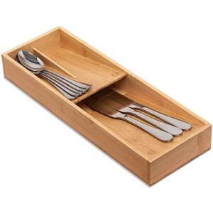 guiogc Bamboo Silverware Drawer Organizer, Kitchen Cutlery Tray,Utensil Holder for Spoons, Forks, Knives in Kitchen