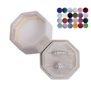 Velvet 2 Slots Jewelry Ring Box Engagement Wedding Box Keepsake Box Bridal Photo Ring Double Slots Octagon (Champagne)