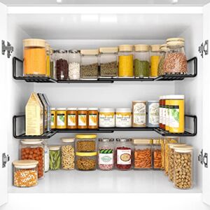 Mystozer Spice Rack Organizer for Cabinet, Expandable Seasoning Organizer for Spices, Jars, Sauces and Cans, Black