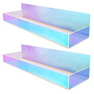 TLBTEK 2 Pcs 15 inch Iridescent Rainbow Floating Shelves,Acrylic Irridescent Floating Shelves Wall Mounted Storage for Bathroom, Bedroom, Living Room, Kitchen ( Without Edge)