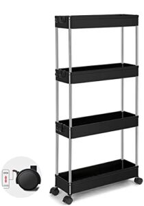 Slim Storage Cart Shelf Removable 4-Tier Rolling Trolley Storage Organizer Carts Rack with 4 Storage Baskets and Wheels for Kitchen Living Room Bathroom Bedroom Narrow Places