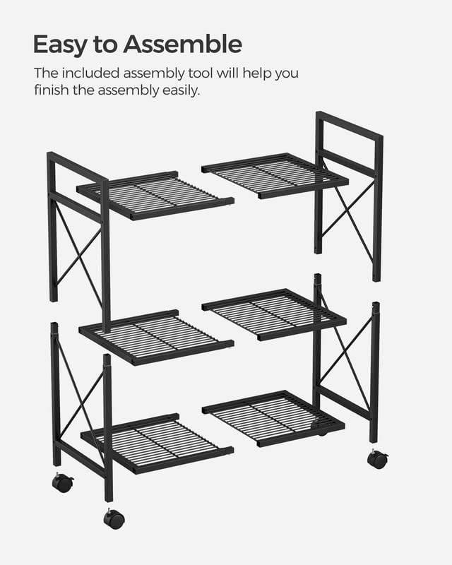 SONGMICS 3-Tier Metal Storage Rack with Wheels, Mesh Shelving Unit with X Side Frames, for Entryway, Kitchen, Living Room, Bathroom, Industrial Style, Black UBSC163B01 | The Storepaperoomates Retail Market - Fast Affordable Shopping