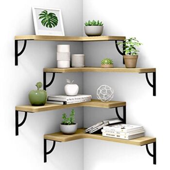 Canupdog Corner Floating Shelves Wall Mounted Set of 4, Wood Display Storage Wall Shelves for Living Room, Bedroom, Office, Bathroom Kitchen & Decoration | The Storepaperoomates Retail Market - Fast Affordable Shopping