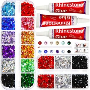 Rhinestones for Crafts with Glue Clear, Bedazzler kit with Rhinestones Flatback Crystal Gems Bling All-Purpose Adhesive, Rinestone Applicator for Tumbler Clothes Shoes Fabric Plastic Glass Metal Cups