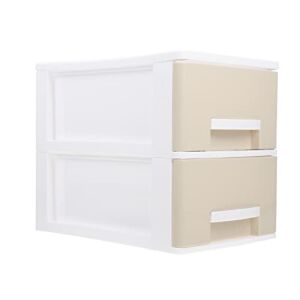 LUOZZY Storage Cabinet 2 Layer Plastic Organizer Shelf Storage Rack Drawer Type Closet Storage Box for Home Office Bedroom – Medium Khaki