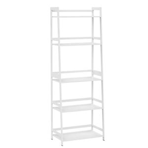 WTZ Bookshelf, Ladder Shelf, 5 Tier Bamboo Bookcase, Modern Open Book Case for Bedroom, Living Room, Office, BC-238 White