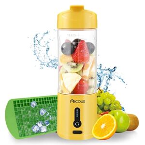 Portable Blender for Shakes and Smoothies, 18 Oz Personal Blender with Ice Cube Tray and Cleaning Brush, 6 Blades Water-Proof Type-C Rechargeable Fresh Juice Mini Blender for Travel, Home, Office (Yellow)