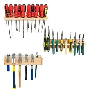 huyear Wooden Screwdriver Organizer, Wall-mount Screwdriver|Hammer|Pliers Organizer Rack, Garage Tool Set Storage Rack, Workshop Hand Tool Organizers and Storage (3 Pack)
