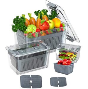 3-pack Vegetable and Fruit Storage Containers for Fridge Organizer Produce Saver Containers for Refrigerator Lettuce Berry Salad Cabbage Keeper BPA-Free Kitchen Organization with Lids and Air Vents