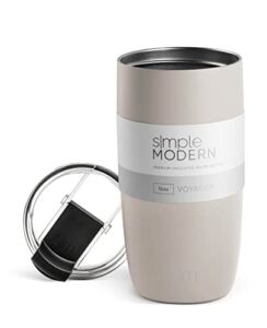 Simple Modern Travel Coffee Mug Tumbler with Clear Flip Lid | Reusable Insulated Stainless Steel Coffee Thermos | Gifts For Men, Women, Mom, Dad | Voyager Collection | 16oz | Almond Birch