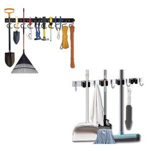 Favbal Garage Organization Tool Organizers and Mop Broom Holder with 4 Racks 5 Hooks