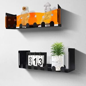 Houchics home Floating Shelves, Wall Mounted Shelves Set of 2, Wall Shelves for Bathroom Bedroom Kitchen, Floating Shelf with Acrylic, Black Shelves for Wall Decor