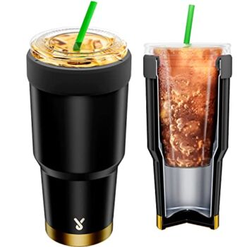 Meoky Double Wall Stainless Steel Iced Coffee Sleeve Reusable, One Size Fits All Coffee Sleeve for Starbucks, Dunkin Donuts, McDonalds (16-24oz, Midnight) | The Storepaperoomates Retail Market - Fast Affordable Shopping