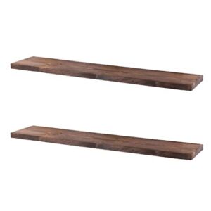 Restore by PIPE DECOR Solid Wood Floating Shelves, 36 Inch Length Set of 2 Premium Rustic Pine Boards for Bedroom, Living Room, Kitchen and More, Trail Brown Finish