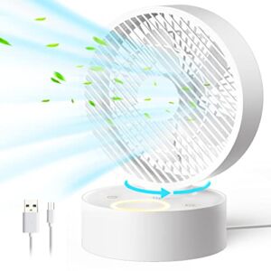 XONHUALX Desk Fan with LED Lights, 7.5-Inch Auto Oscillating Table Fan with 3 Wind Speed USB Powered, Quiet Portable Desktop Fan for Bedroom, Office, Living Room