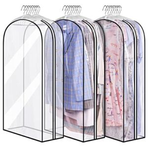 MISSLO 10″ Gusseted All Clear Garment Bags for Hanging Clothes 40″ Suit Bags for Closet Storage Hanging Clothes Storage Bags for Shirts, Coats, Dresses, 3 Packs