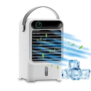 Mini Air Conditioner Portable, Personal Air Cooler Fan with 3 Wind Speeds, Evaporative Humidifier, LED Light, Timing – Small AC Misting Fan USB for Home Room Bedroom Office Desk, 500ml Water Tank, 6W