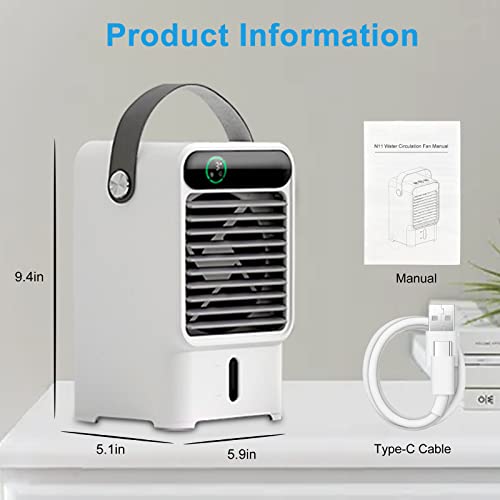 Mini Air Conditioner Portable, Personal Air Cooler Fan with 3 Wind Speeds, Evaporative Humidifier, LED Light, Timing – Small AC Misting Fan USB for Home Room Bedroom Office Desk, 500ml Water Tank, 6W | The Storepaperoomates Retail Market - Fast Affordable Shopping