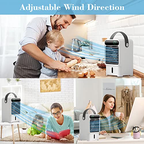 Mini Air Conditioner Portable, Personal Air Cooler Fan with 3 Wind Speeds, Evaporative Humidifier, LED Light, Timing – Small AC Misting Fan USB for Home Room Bedroom Office Desk, 500ml Water Tank, 6W | The Storepaperoomates Retail Market - Fast Affordable Shopping