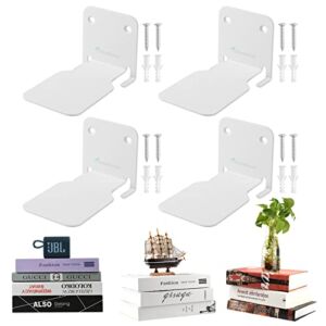 Invisible Floating Bookshelves, Heavy-Duty Book Organizers, Wall Mounted Bookshelf, Iron Storage Shelves for Bedroom, Living Room, Office (Small) (4 Pieces, White)