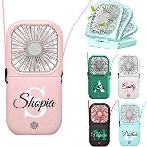 Custom Mini Handheld Fan with Your Name,Personalized Portable Rechargeable Fan,Customized Personal Usb Neck Fan 3000mAh，Good for Travel Home Office School-Green