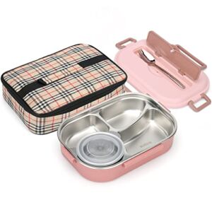 GESPERT Bento Box for Adults Kids, Large Capacity 316 Stainless Steel Lunch Box Container with Insulated Bag and Durable Spork, Microwave/Freezer/Dishwasher Safe (Pink)