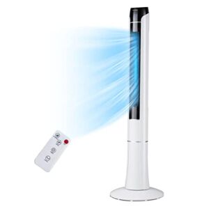 COSTWAY Tower Fan with Remote Control, Portable 47.5-Inch Standing Floor Fan with 80˚ Oscillating, 15H Timer, 3 Modes and 3 Speeds, Quiet Bladeless Fan for Bedroom Living Room Office, White